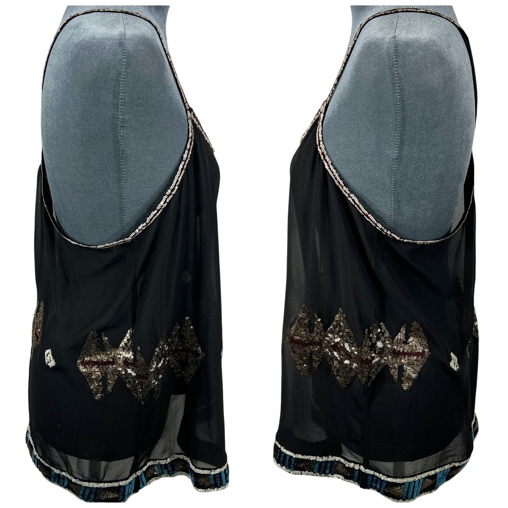 BB Dakota Sequin Cami Small Black Gold Sheer Indie Sleaze Y2K Disco Baddie Retro - Picture 6 of 9